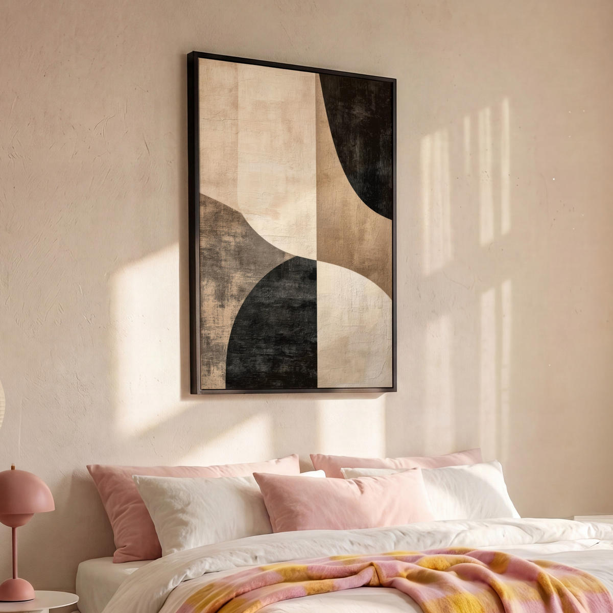 LEINWAND Bilder mit Rahmen - Abstrakt - Flugzeuge - Schwarz - Rund - 80x120 - Beige, Textil (80/120cm) - MuchoWow