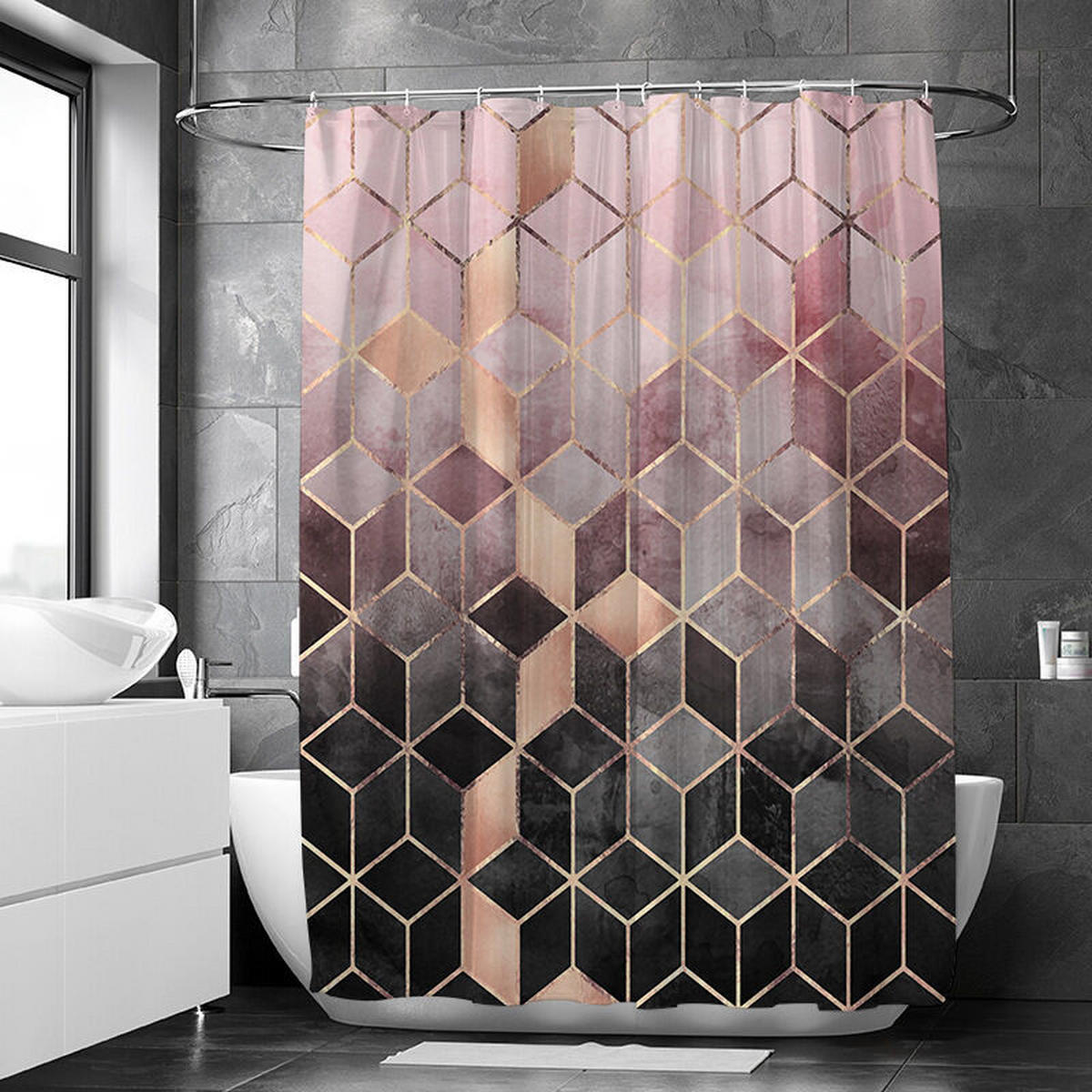 DUSCHVORHANG Polyester 100 x 180 cm schimmelresistent mit Haken Badezimmer - Multicolor, Textil (100/180cm) - MCBOSON