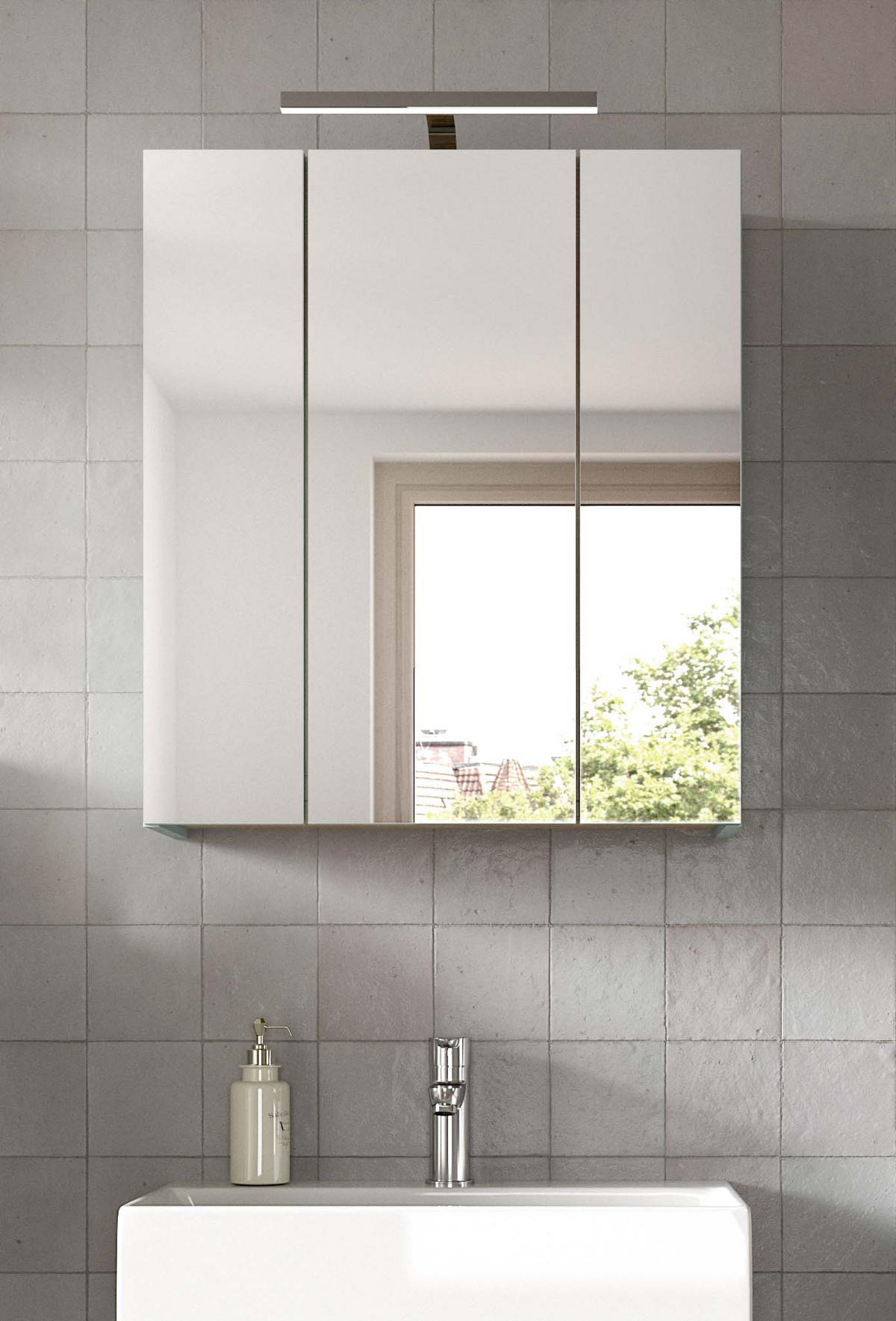 SPIEGELSCHRANK inkl. Beleuchtung STAR (B/H/T: ca. 60/68/19 cm) in Eiche hell/Spiegelglas - Eichefarben, Holzwerkstoff (60/68/19cm)