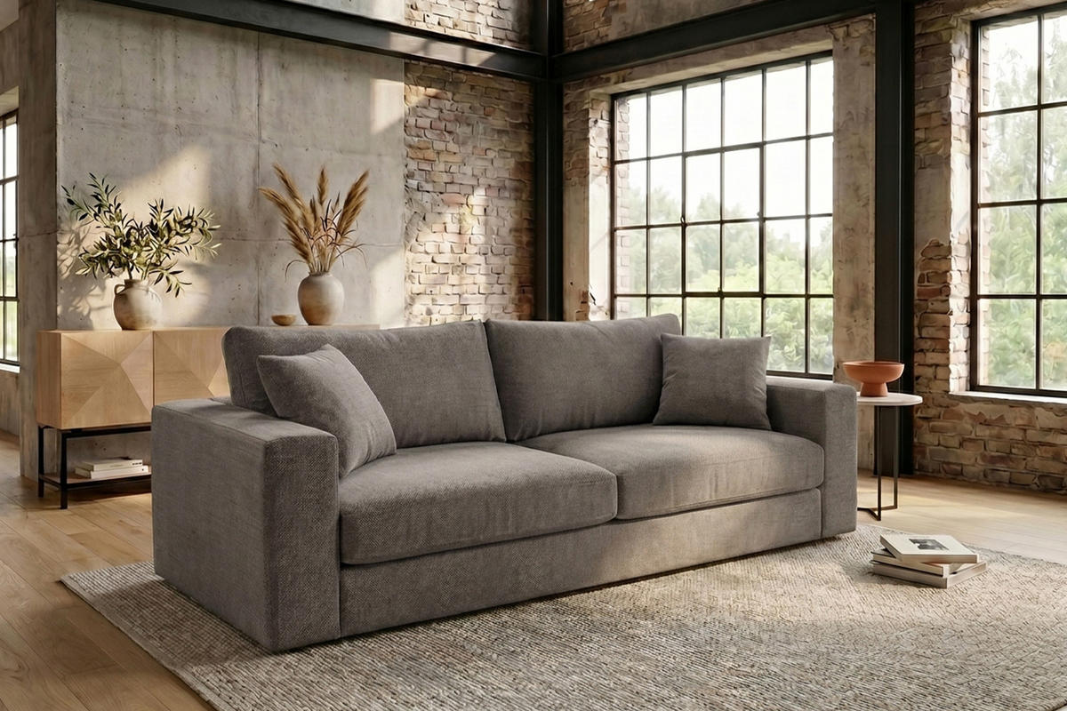 SOFA AMINA Taupe Flachgewebe - Taupe/Schwarz, Buchenholz/Textil (228/82/101cm) - KAWOLA