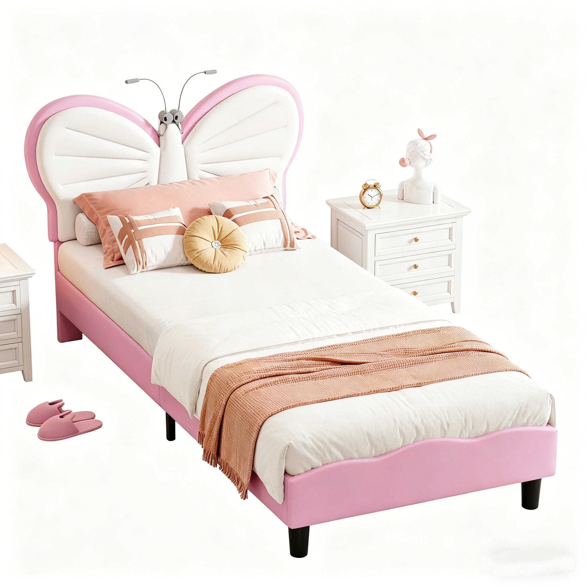 KINDERBETT 90x200 cm in Rosa mit LED & verstellbarem Kopfteil, Samt - Rosa, Leder/Metall (90/200cm) - PARAFTA HOME
