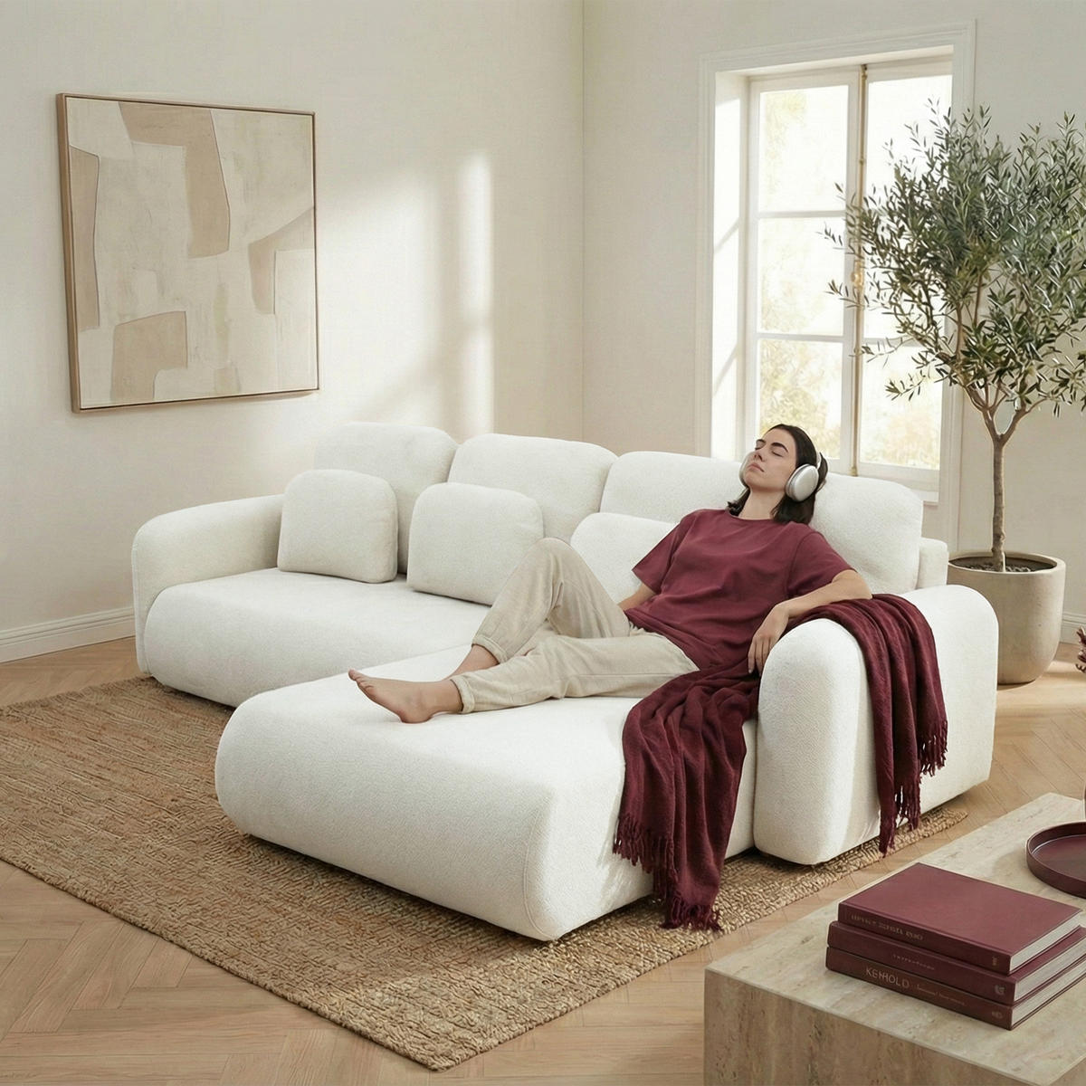 ECKSOFA NEST Universal mit Liegeflache 157x240 cm - Weiß, Textil (280/187cm) - Muffo