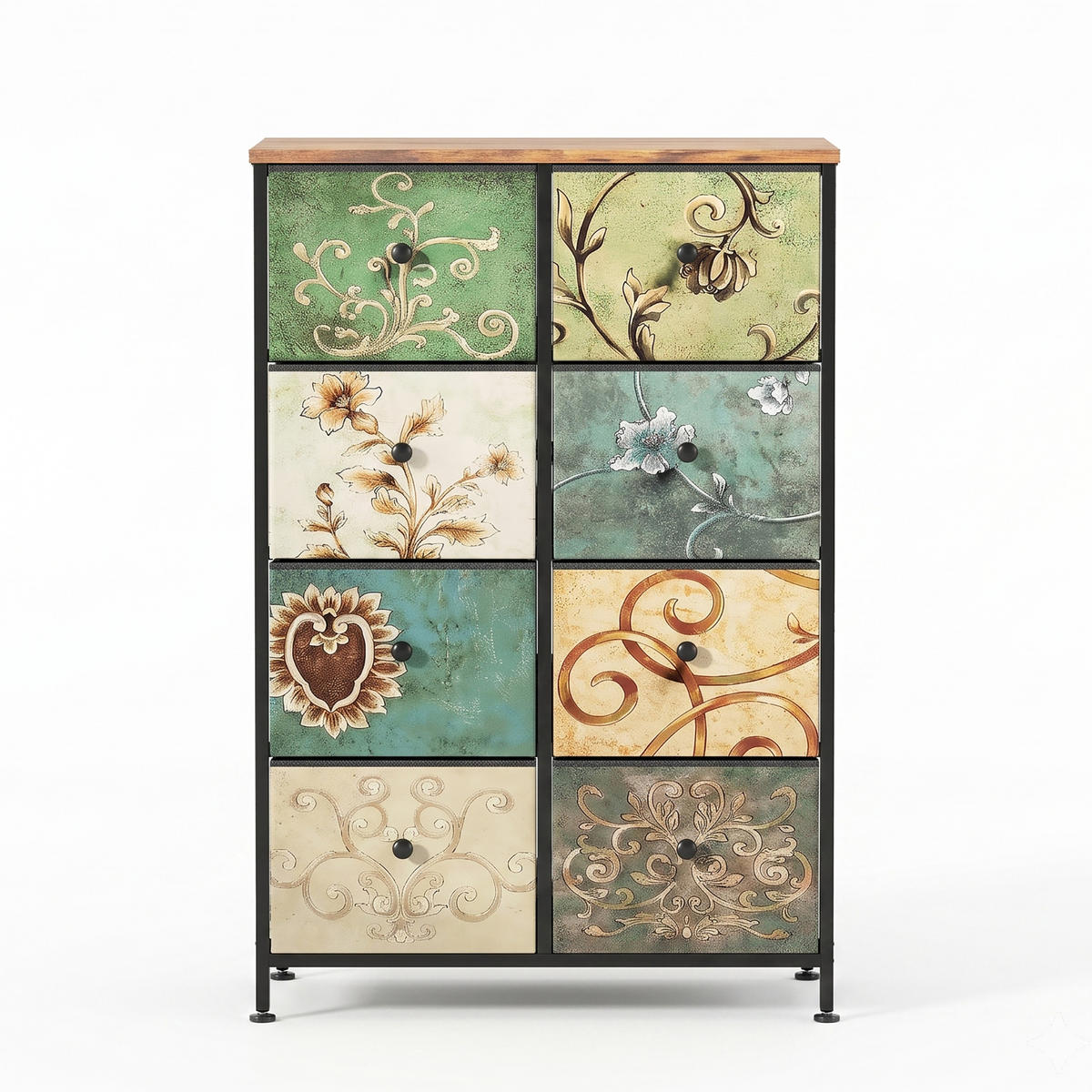 STOFFKOMMODE Vintage mit 8 Schubladen 67.5/30/100 cm Rustikal-Braun - Braun, Holzwerkstoff (67.5/100/30cm) - Creahappy