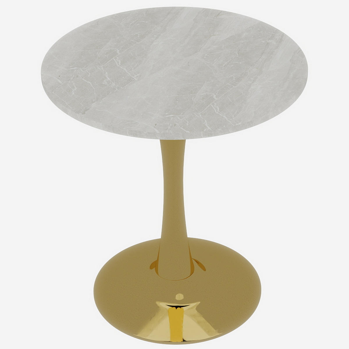 COUCHTISCH 70/70/72 cm Gold Weiß mit runder Kunstmarmorplatte im Minimal-Design - Goldfarben, Stein (70/70/72cm) - OKWISH