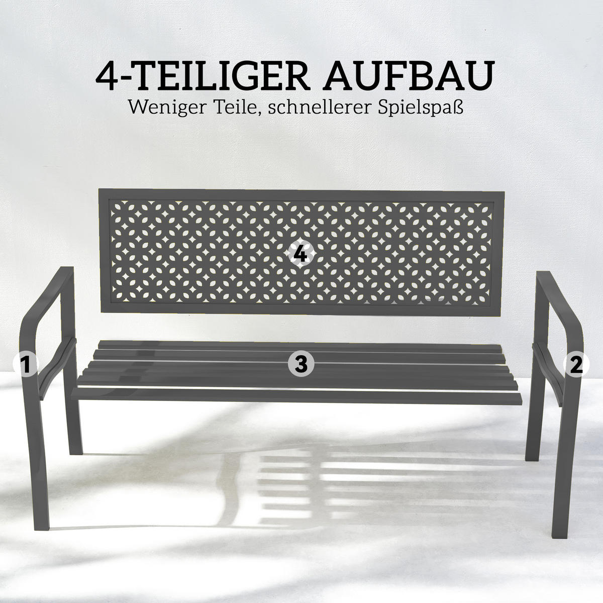 GARTENBANK,2-SITZER Metall rostbeständig geometrisch - Grau, Metall (127/85/61cm) - Vallsero