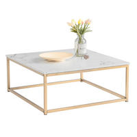 COUCHTISCH Marmor-Optik Metallgestell Weiß Gold - Hellgelb/Weiß, Metall (80/80/34cm) - Meubles Cosy