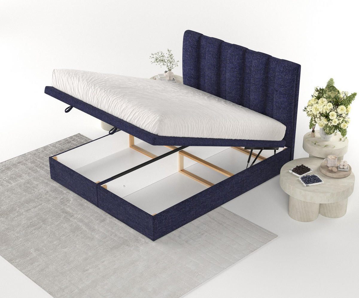 POLSTERBETT Orta mit Stauraum 200/200 cm Marineblau im Alta Stoff - Schwarz/Dunkelblau, Holz/Holzwerkstoff (200/200cm) - AltaBeds