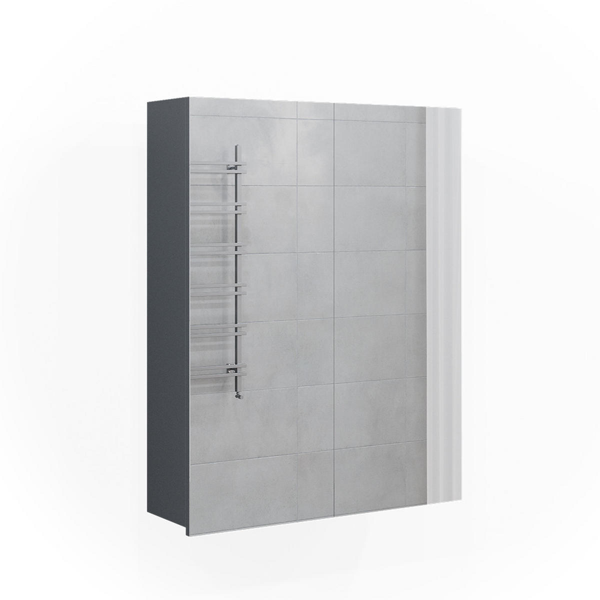 BADSPIEGELSCHRANK Fredd Anthrazit 60 x 77 cm - Schwarz Hochglanz/Anthrazit, Holzwerkstoff (60/77/17.2cm) - Vicco
