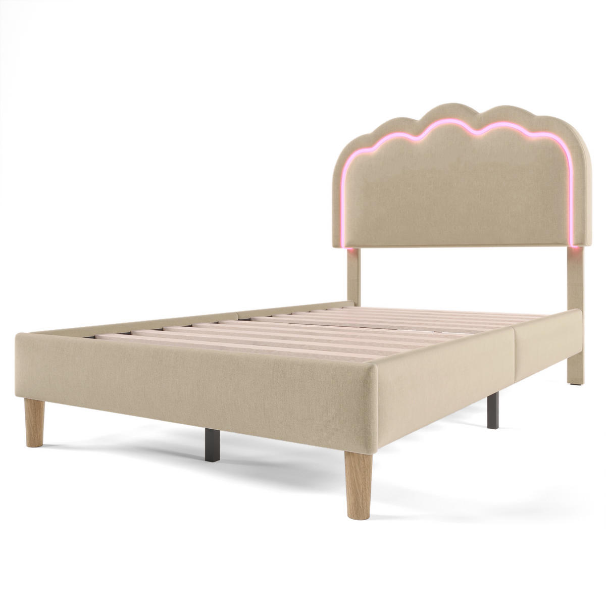 POLSTERBETT 90/200 cm in Beige Samt mit Lattenrost - Beige, Holz/Textil (90/200cm) - KOMHTOM