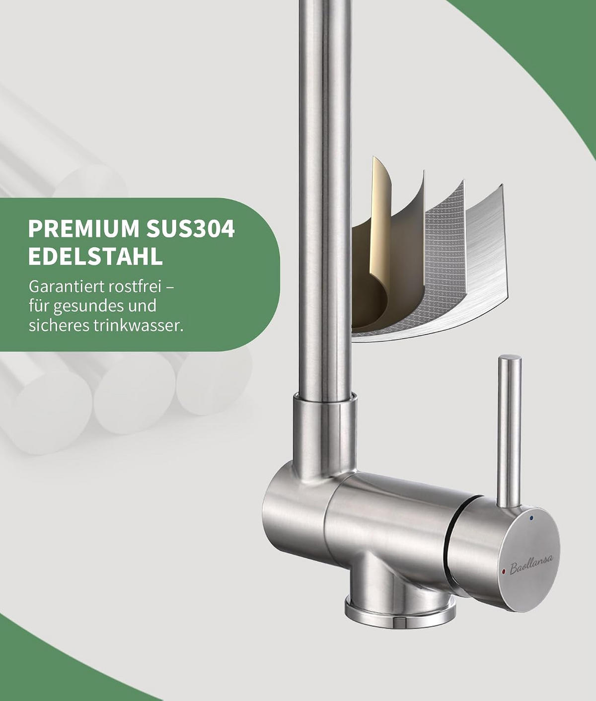 KÜCHENARMATUR, inklusive zwei 60 cm langen Zulaufrohren, 335 x 215 mm, silberfarben. - Silberfarben, Metall (40/7/20cm) - Vallsero