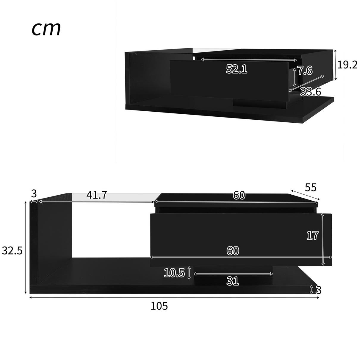 COUCHTISCH 105/55/32.5 cm schwarz aus Spanplatte mit LED-Effekt - Schwarz, Holzwerkstoff (105/55/32.5cm) - OKMYHOME