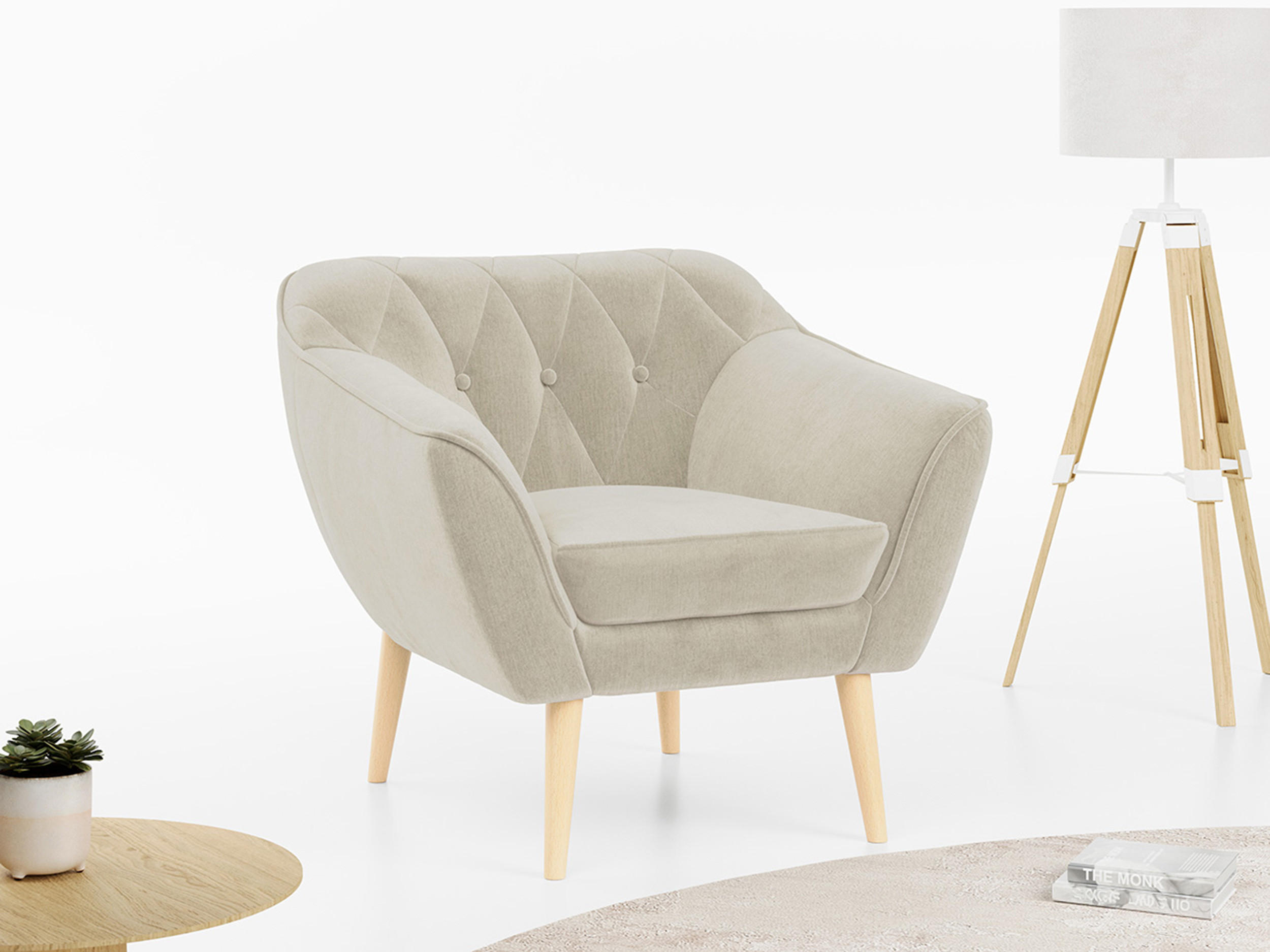 SESSEL Pirs 1 Sitzer Velvet Beige - Beige/Braun, Holz/Textil (80/75/74cm) - MKS