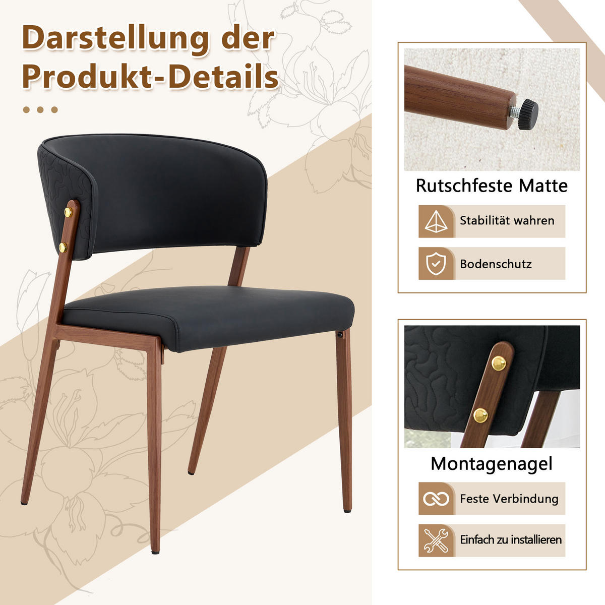 STUHL-SET DE-36689 2 Stück mit Kunstlederbezug und Metallgestell Schwarz - Schwarz, Metall (49/78/51cm) - ComfortXL