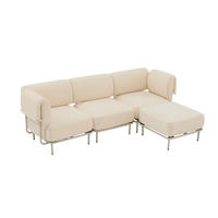 ECKSOFA L-Form modular mit Hocker, DE-42607, Beige - Beige, Metall (251/155cm) - ComfortXL