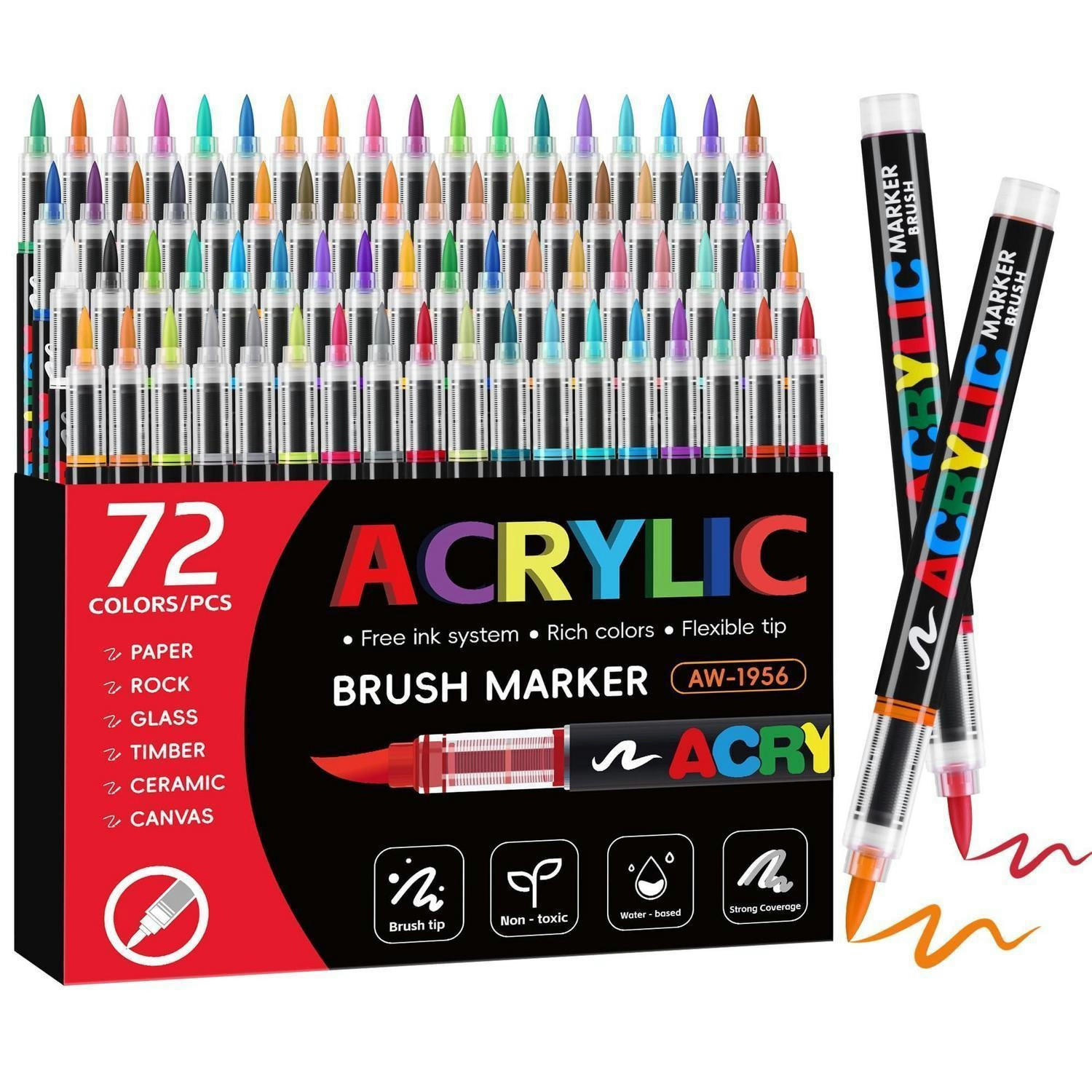 ACRYLSTIFTE Set 72 Farben Pinselspitze 1-5mm - Multicolor, Kunststoff (10/5/15cm)