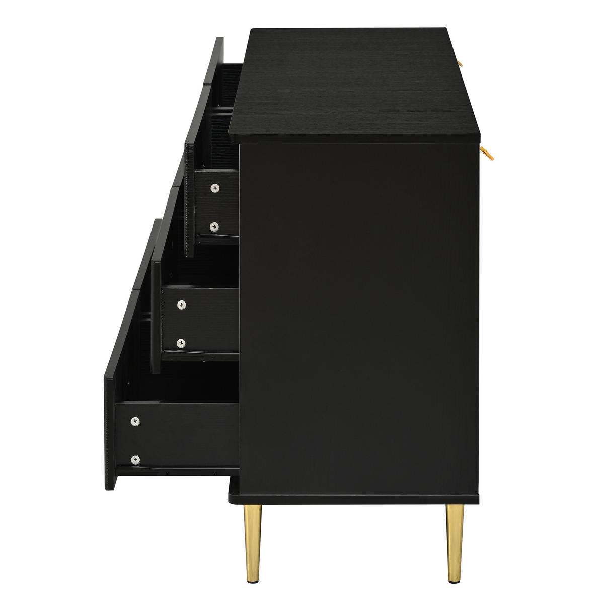 SIDEBOARD 6 Schubladen Metallfüße ovale Vertiefungen modern - Schwarz, Holzwerkstoff (40/75/120cm) - FLIEKS