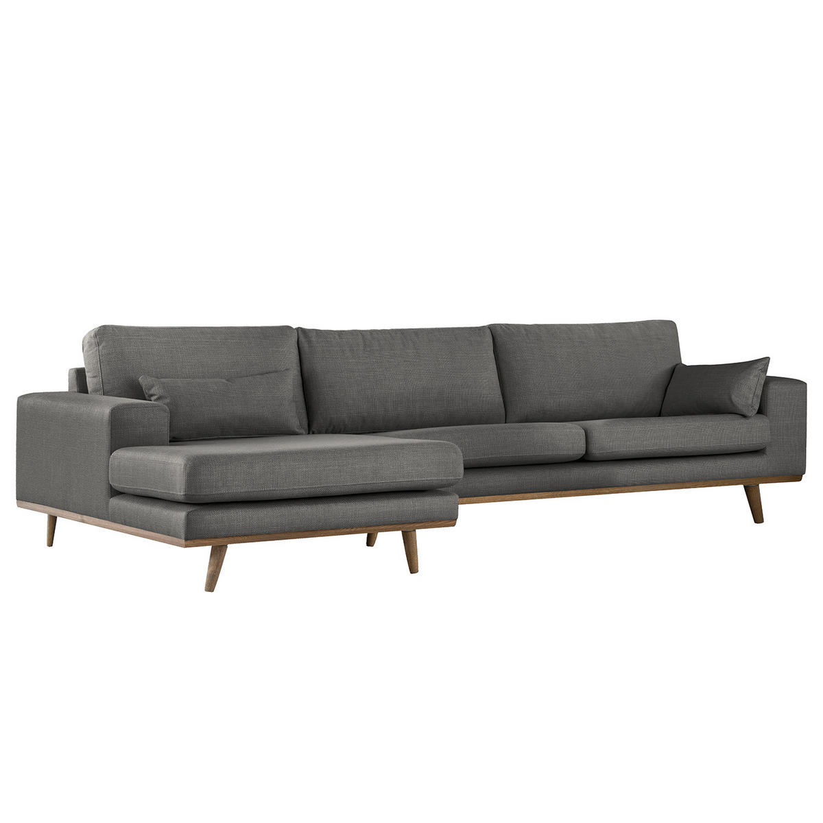 ECKSOFA mit Longchair - Eichefarben/Dunkelgrau, Eichenholz/Textil (281/153cm) - home24