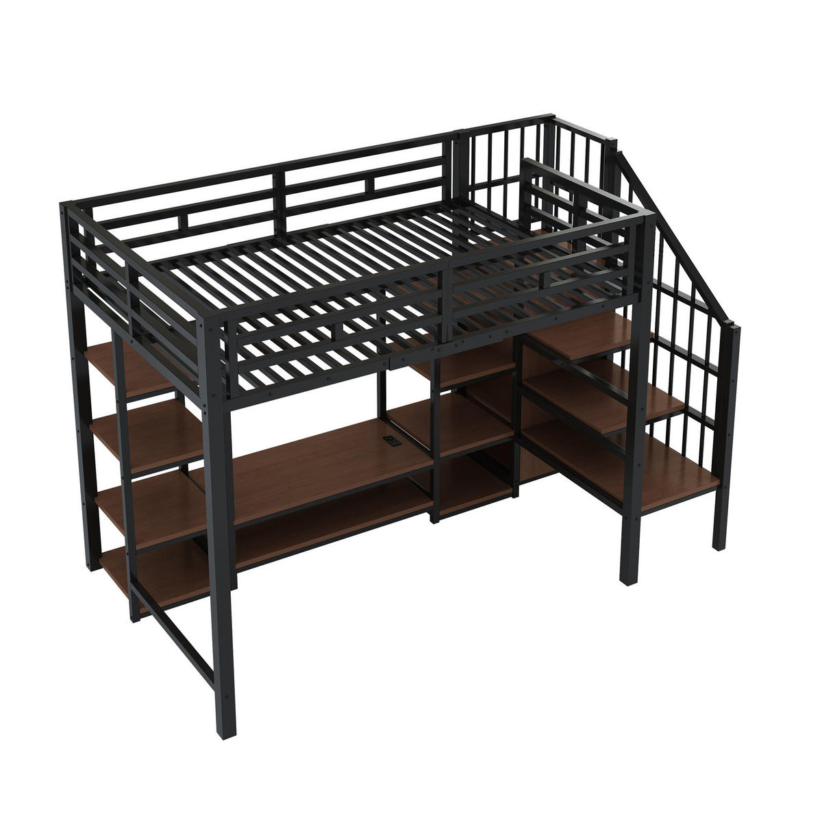 HOCHBETT 90/200 cm Schwarz mit TV-Ständer und Steckdose - Schwarz, Metall (90/200cm) - MIVRAY