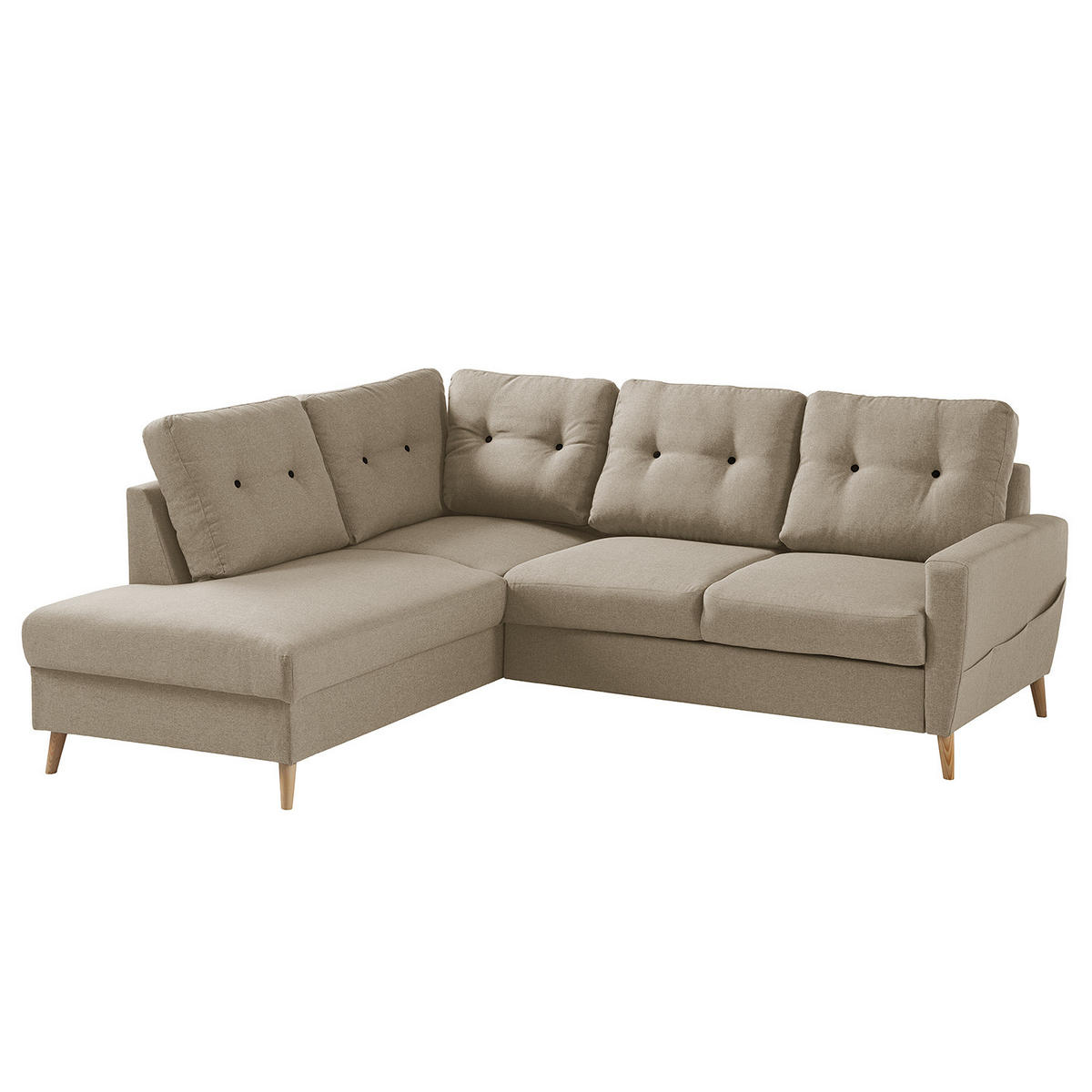 ECKSOFA mit Ottomane - Webstoff - Hellbraun/Cappuccino, Textil (230/200cm) - home24