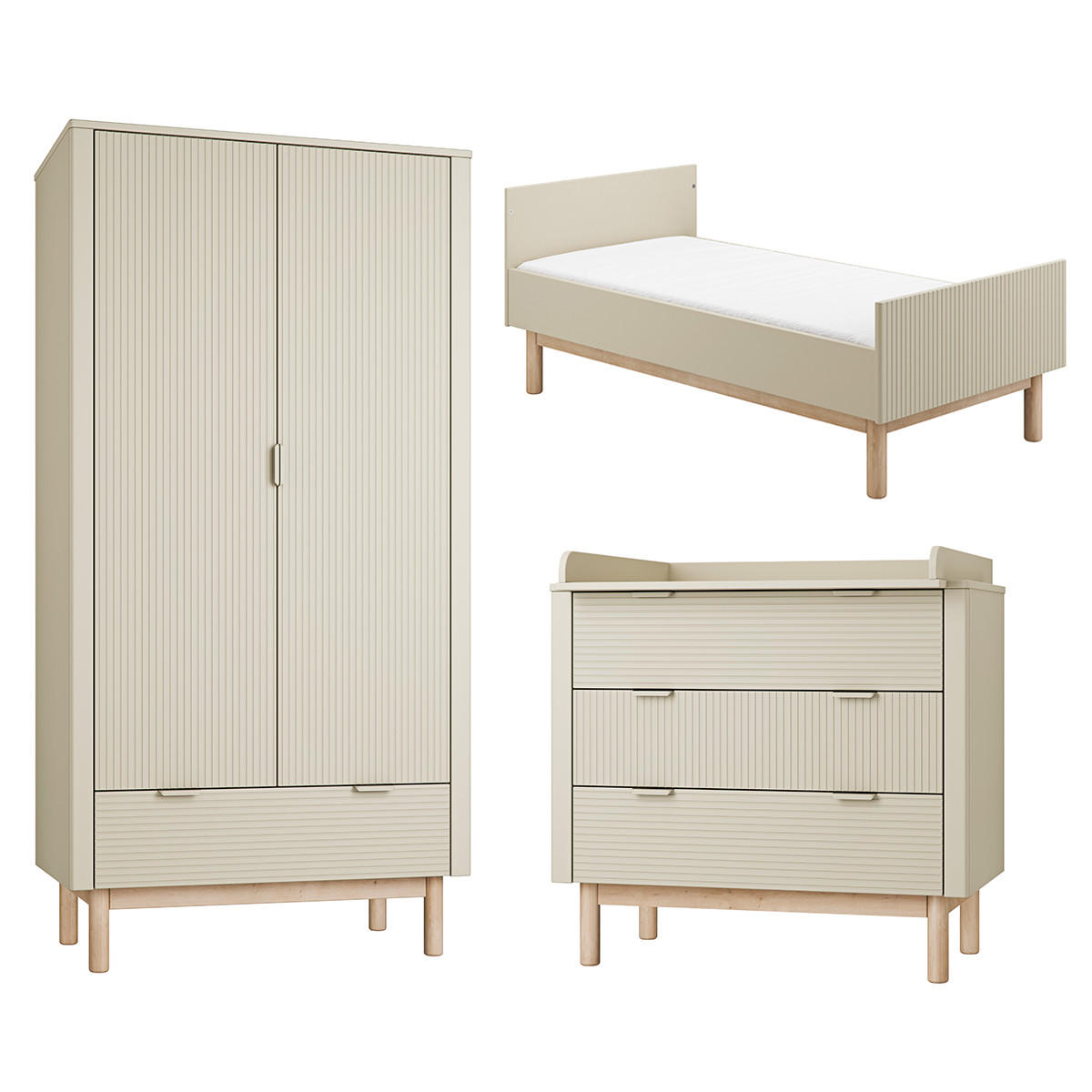 POKOJ PRO MIMINKO 3DÍLNÝ Miloo Šampaňské - béžová, kompozitní dřevo (143.5/87.5/75cm) - Petits-meubles