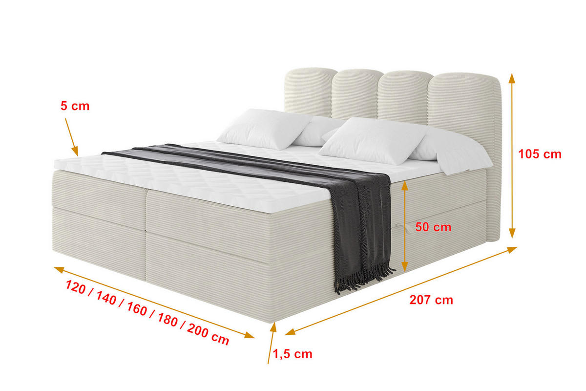 BOXBETT mit Matratze H4 - NINA - 160x200 cm Creme - Perlmutt, Holzwerkstoff (160/200cm) - ALTDECOR