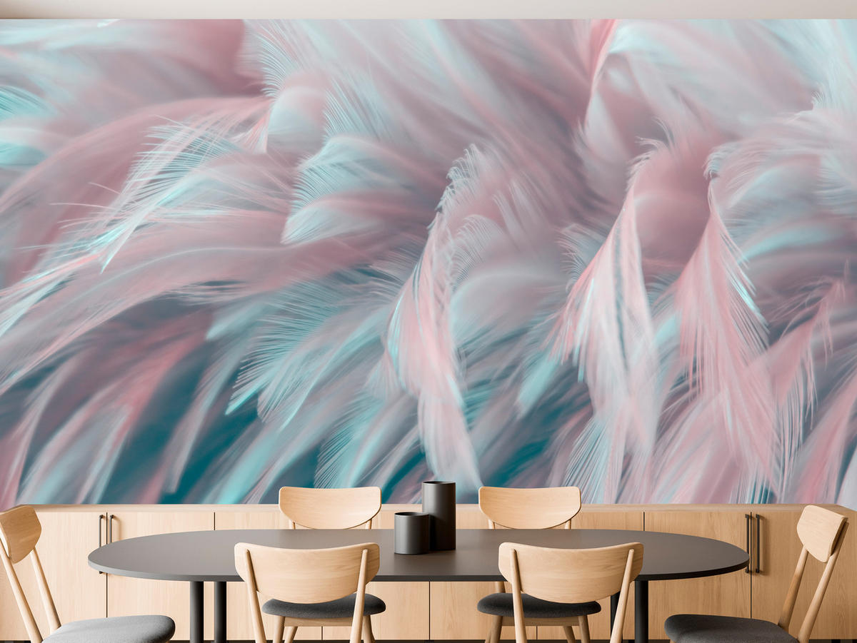 FOTOTAPETE für Schlafzimmer Pastell Federn Zart Rosa Blau 250x175 - Blau/Violett, Papier (250/175cm) - Muralo