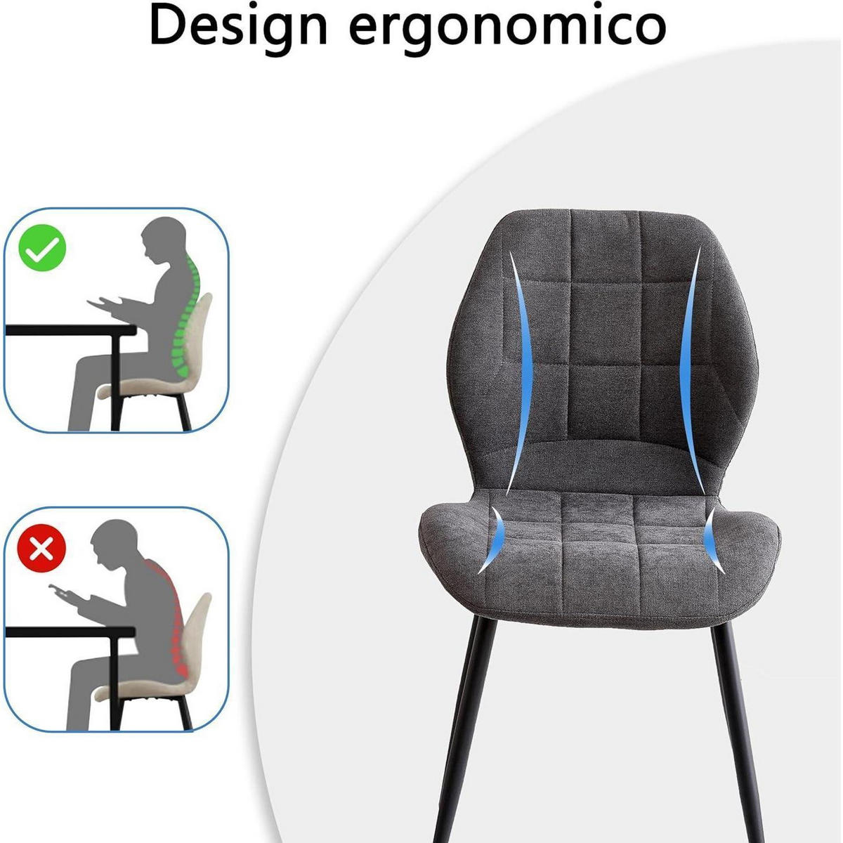 ESSZIMMERSTUHL 4-teiliges Set Stoff Grau Metallbeine - Grau, Textil (47.5/86/43cm)
