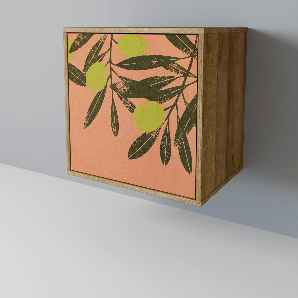 SIDEBOARD JUICY OLIVES, Eichefarben, 57,5x42x72,5 cm, Schwarze Metallfüße - Eichefarben/Multicolor, Holzwerkstoff/Metall (57.5/72.5/42cm) - SpaceRebels