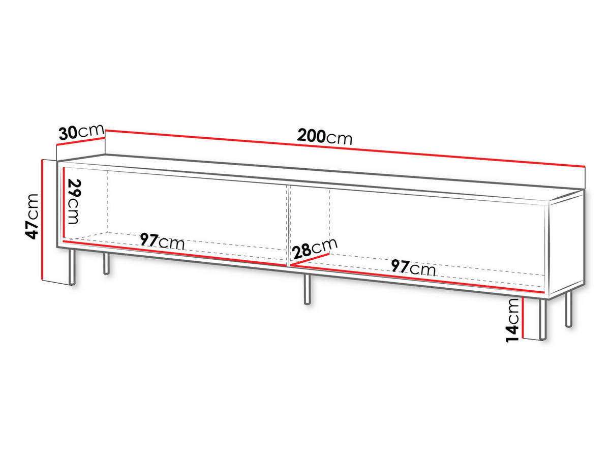 TV-LOWBOARD Masha 200 2D - Kaschmir/Schwarz, Holzwerkstoff/Metall (200/47/30cm) - MIRJAN24