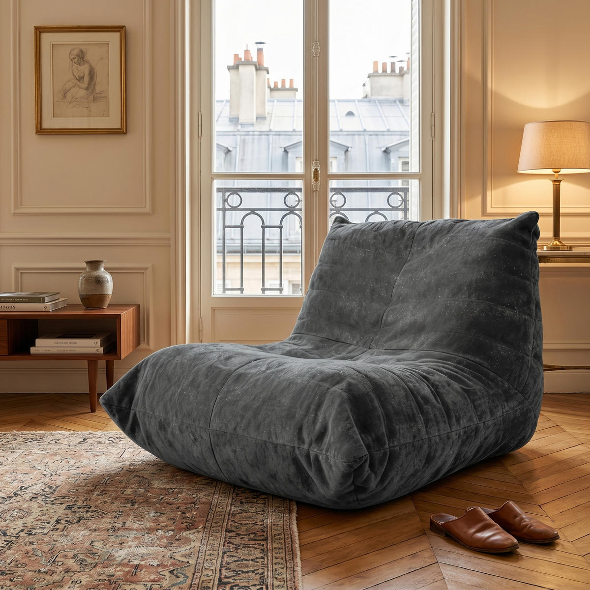 SITZSACK aus glänzendem Chenille mit Ergonomie - Grau, Textil (90/80/100cm) - Urban Meuble