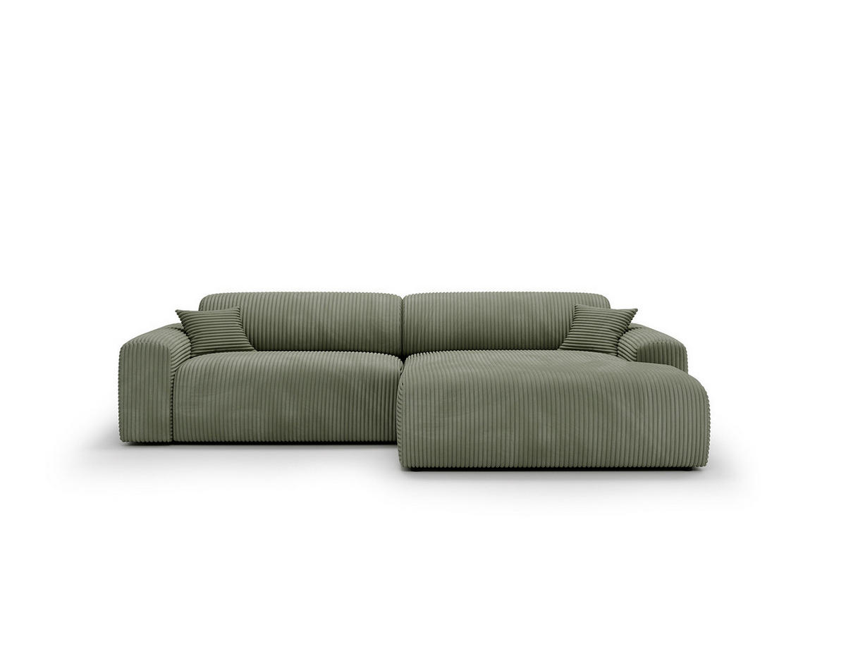 ECKSOFA mit Longchair - Cord - Schwarz/Grün, Kunststoff/Textil (284/178cm) - home24