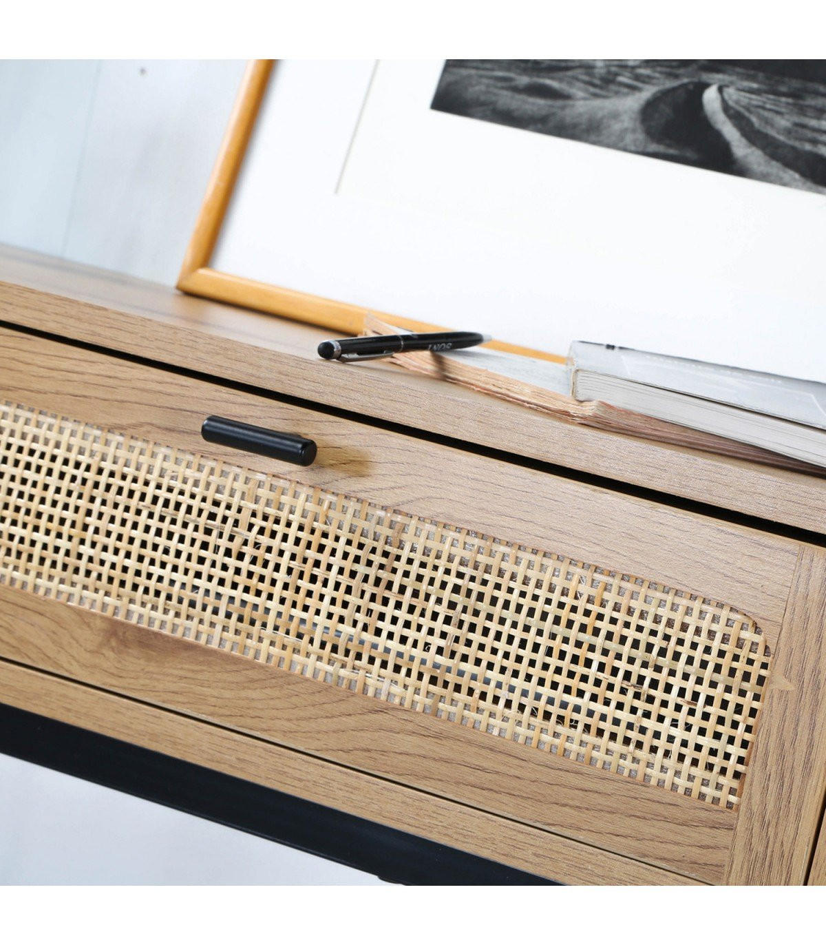 KONSOLE aus Rattan mit 2 Schubladen - L100cm - Apfelbaumfarben, Holzwerkstoff (100/35/80cm) - Calicosy