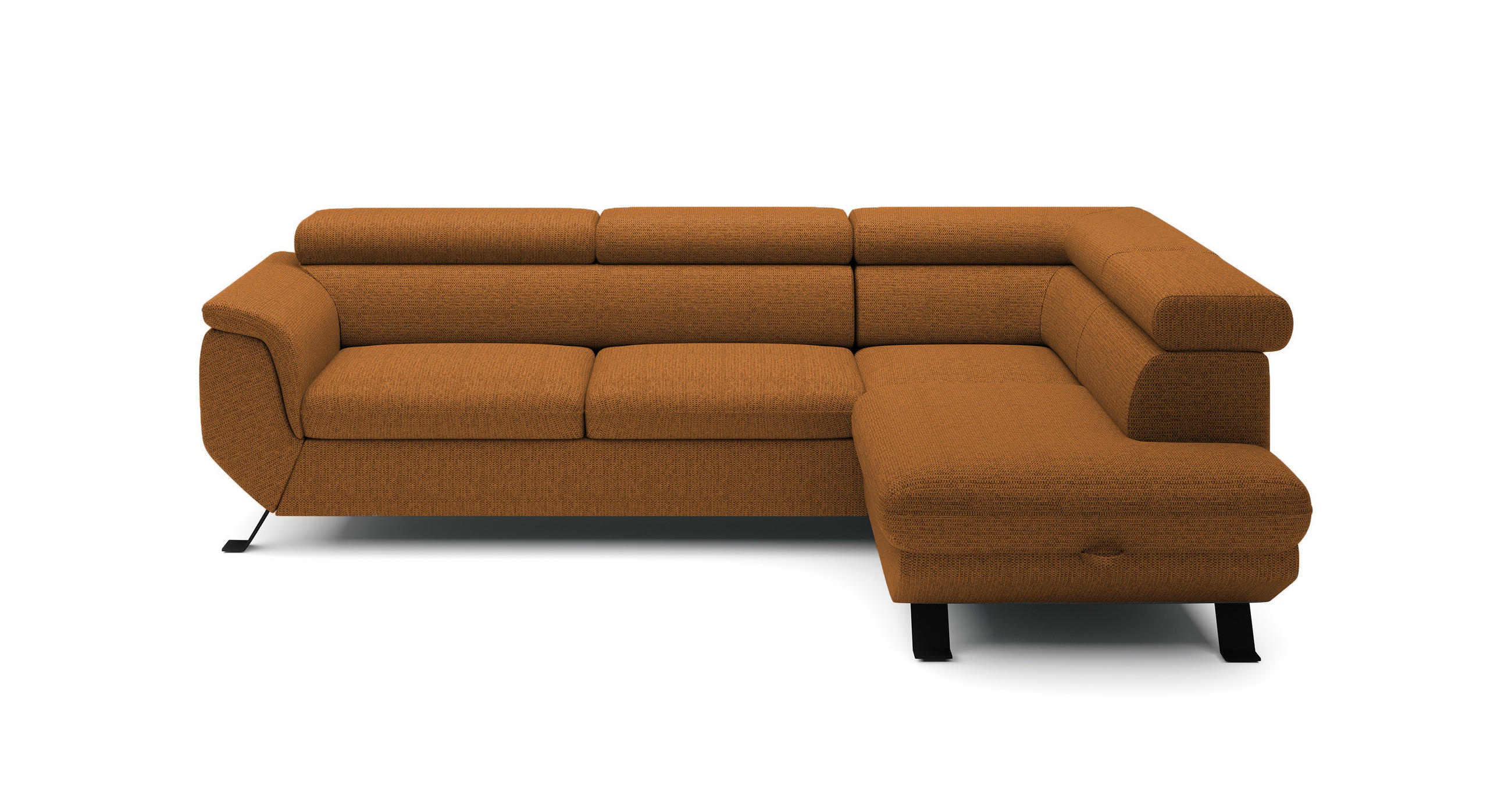 ECKSOFA Raven L mit Schlaffunktion und Bettkasten, Freistehend, Polstersofa mit Verstellbaren Kopfstützen, 257x198x96 cm – Rechte, Braun - Braun, Holz/Textil (256/198cm) - DomoHome