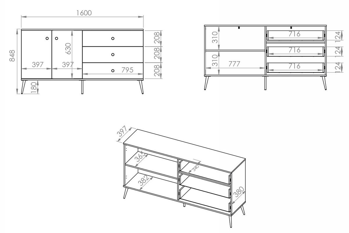 SIDEBOARD Marine dunkelblau / gold 160 / 40 / 85cm - Blau/Dunkelblau, Holz/Holzwerkstoff (160/85/40cm) - Feldmann-Wohnen