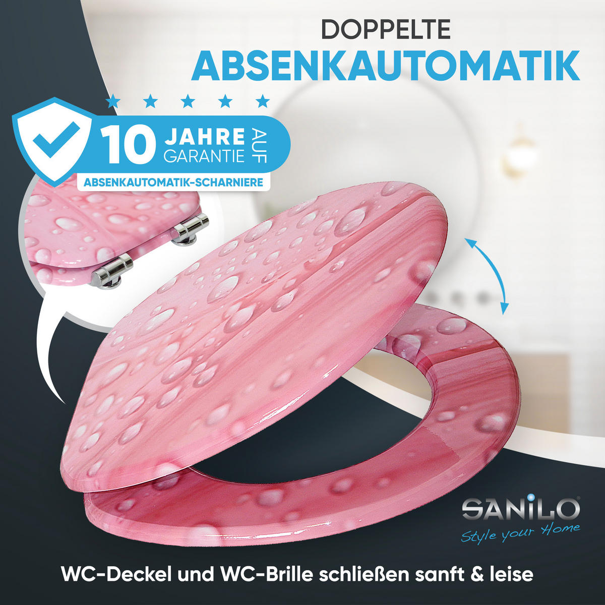 WC-SITZ mit Absenkautomatik Pink Flower - Pink, Holzwerkstoff (38/6/47cm) - Sanilo