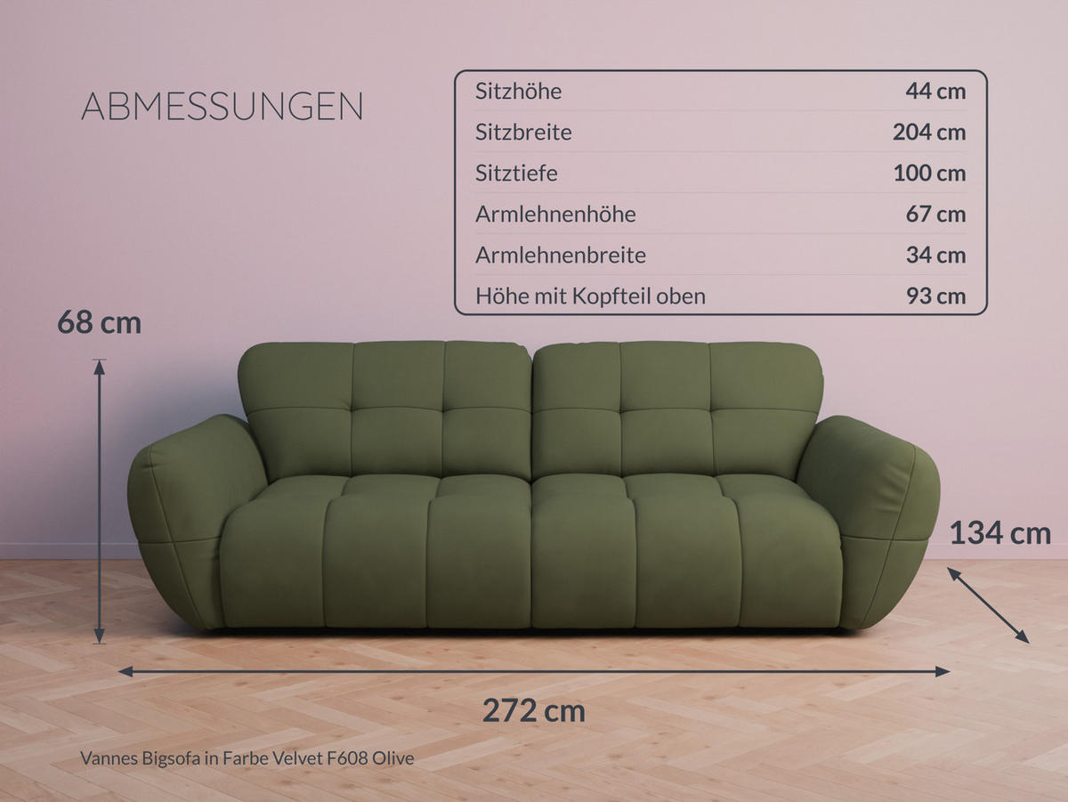 BIGSOFA Vannes Chenille Schwarz 272/134/68 cm - Schwarz, Kunststoff/Textil (272/68/134cm) - foamnova