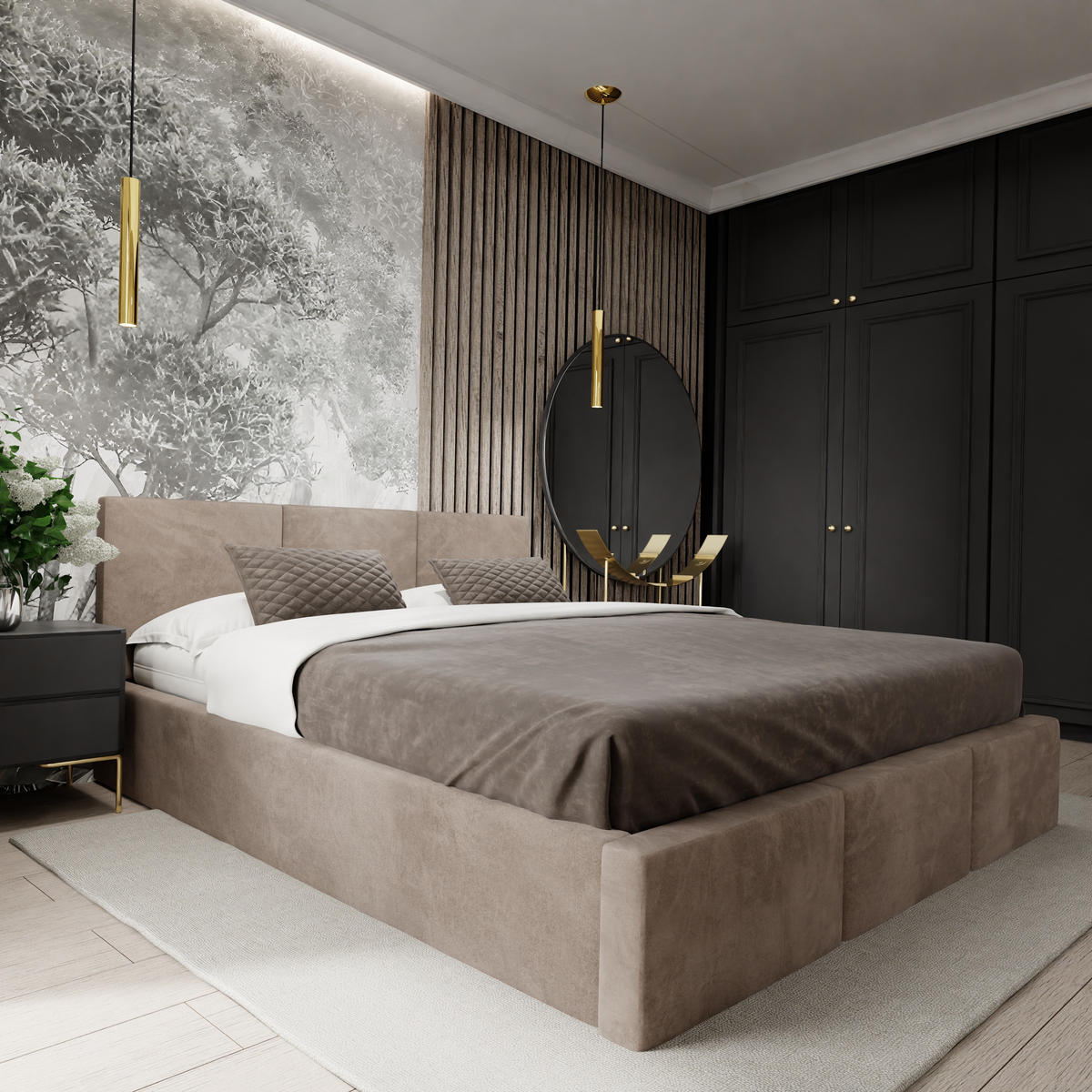 POLSTERBETT mit Stauraum Beige 180x200cm Kopfteil 100cm - Beige, Holzwerkstoff/Textil (180/200cm) - Muralo
