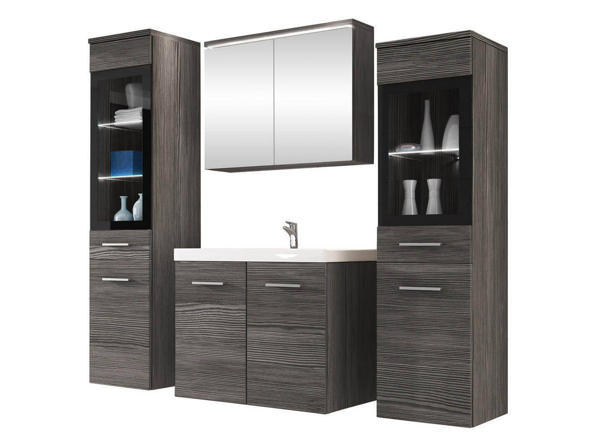 BADMÖBEL-SET Madrit II mit weißer LED Beleuchtung - Anthrazit/Silberfarben, Holzwerkstoff/Kunststoff (132/132/30cm) - MIRJAN24