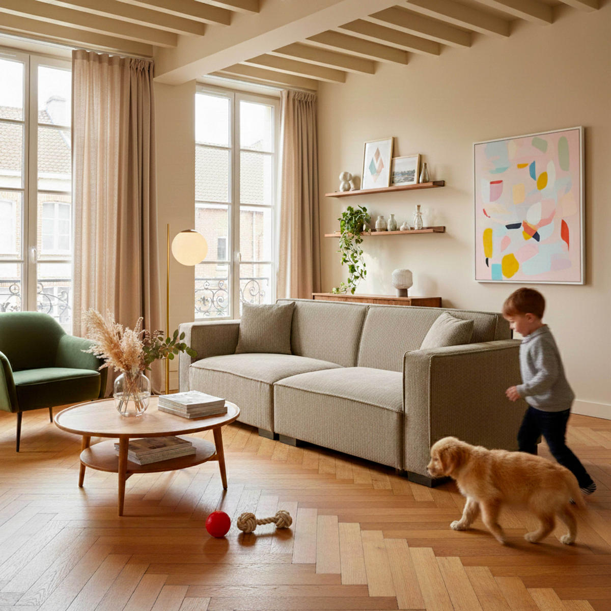 SOFA 3-Sitzer, Taupe - Taupe, Textil (90/76/230cm) - Oviala