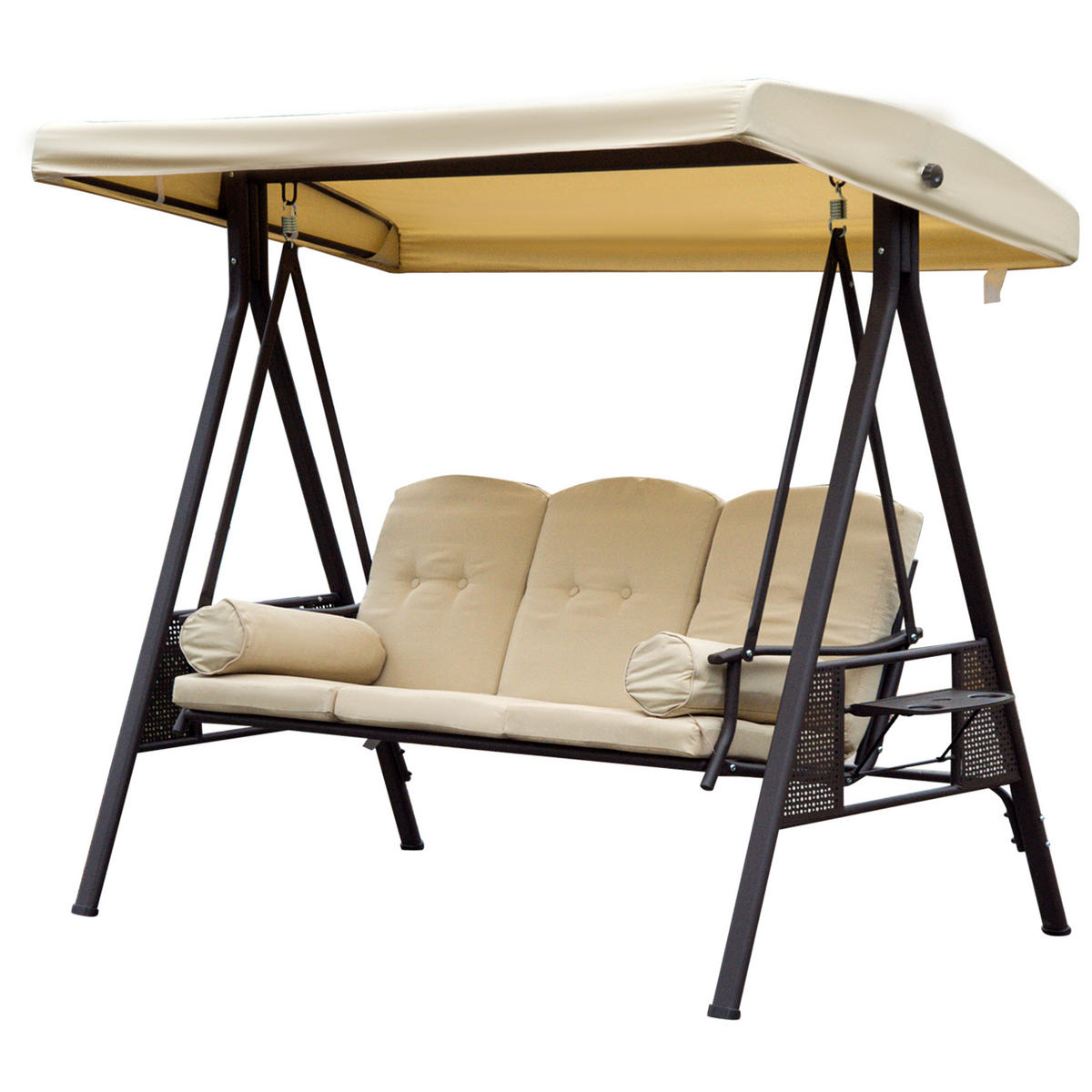 3-SITZER HOLLYWOODSCHAUKEL DE-06998 mit Sonnendach, Ablagen, bis 360 kg Beige/Braun - Beige/Braun, Metall (208/172/121cm) - ComfortXL