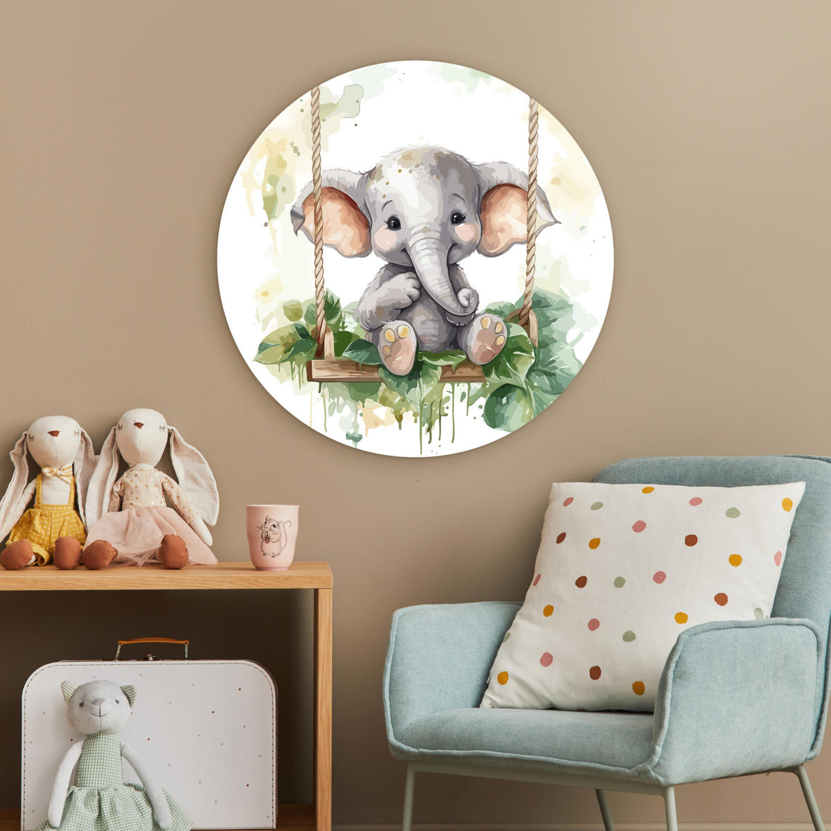 WANDBILD Elefant - Tier - Kinder - Dschungel 60x60 cm - Hellgrau, Kunststoff (60/60cm) - MuchoWow