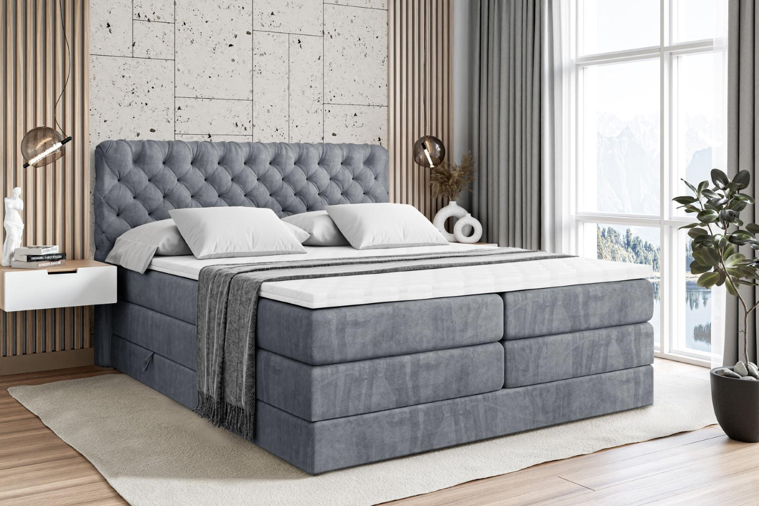 BOXSPRINGBETT BOXI8 KING - 140x200 - H3/H4 - Grau - Grau, Holzwerkstoff (140/200cm) - ALTDECOR