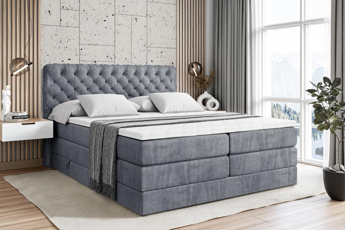 BOXSPRINGBETT BOXI8 KING - 180x200 - H3/H4 - Grau - Grau, Holzwerkstoff (180/200cm) - ALTDECOR