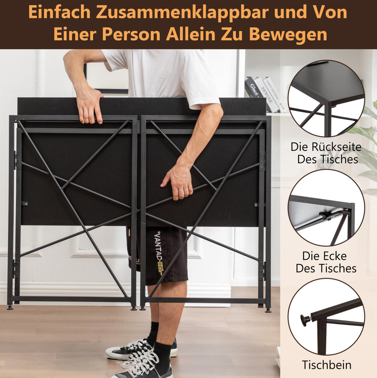 SCHREIBTISCH faltbar 99 x 50 x 75 cm MDF Metall Black - Schwarz, Metall (99/50/75cm) - Meubliv