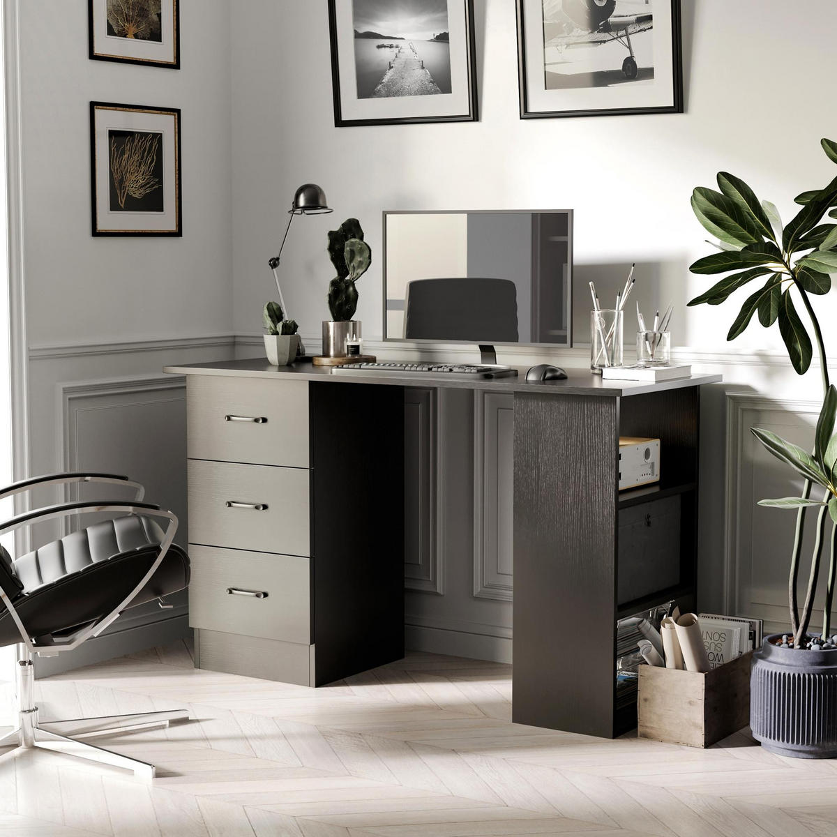 BÜROTISCH Schwarz 1 Stück - Schwarz, Holzwerkstoff (49/120/72cm) - GiPP