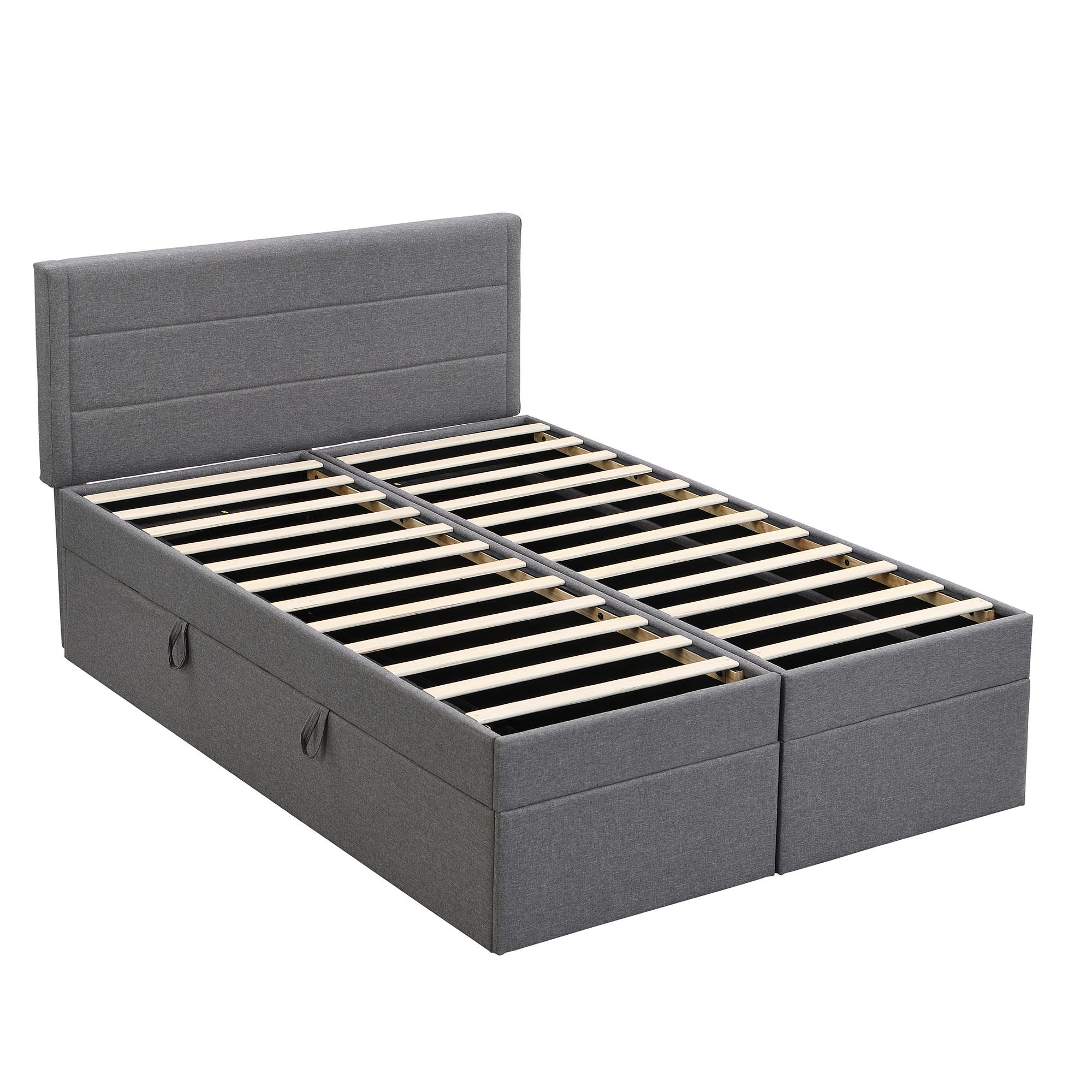 STAURAUMBETT 140/200 cm DE-04557, mit beidseitig zu öffnendem Bettkasten in Grau - Grau, Holzwerkstoff/Metall (140/200cm) - ComfortXL