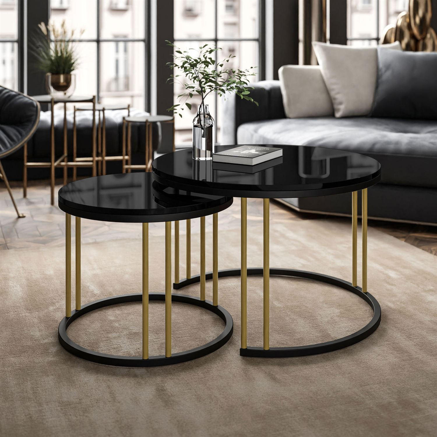 COUCHTISCH 2 in 1 LORI MIX II Hochglanz - Goldfarben, Holzwerkstoff (70/70/48cm) - Lookway