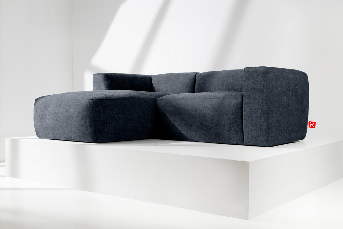 ECKMODULSOFA-LINKS BUFFO 3/4 Sitzer mit extrem weicher Sitzfläche, Gewebestoff, dunkelblau - Dunkelblau, Textil (237/180cm) - KONSIMO®