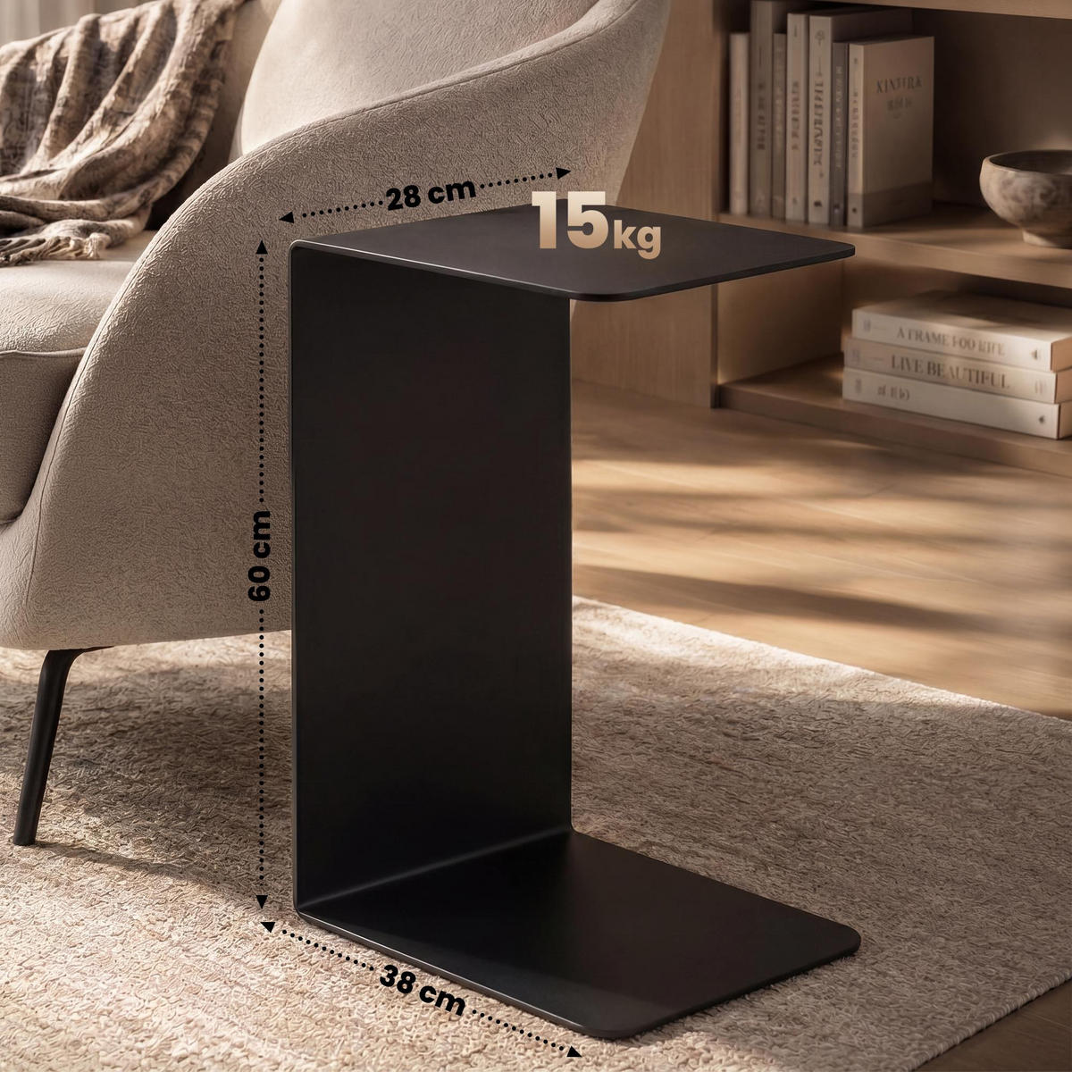 BEISTELLTISCH eckig 28/38/60 cm Metall Schwarz - Schwarz, Metall (38/28/60cm) - CLP