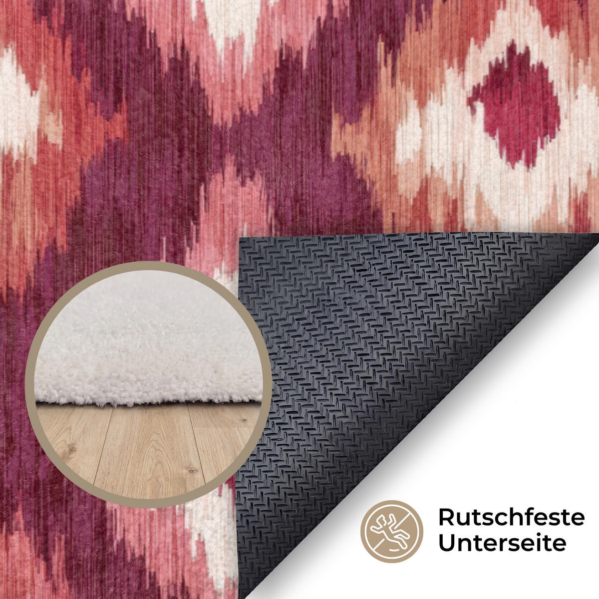 KOBERCE - Diamantové tvary - Ružová - Vzor - Textúra - 230x150 cm - bordová, textil/plast (230/0.4cm) - OnlyWow